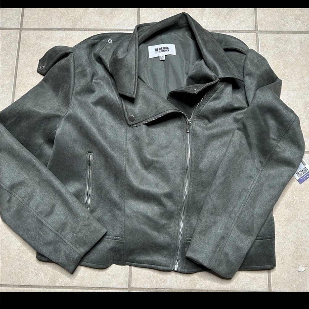 BB Dakota Steve Madden Women's Olive Green Faux Suede Moto Jacket XX